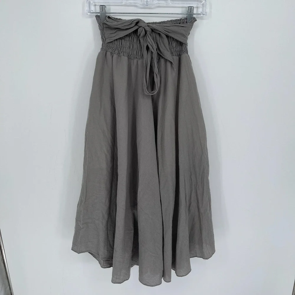 Women's‎ Gray Smocked Tie Waist Beach Hippie Cottagecore Boho Midi Skirt Size M